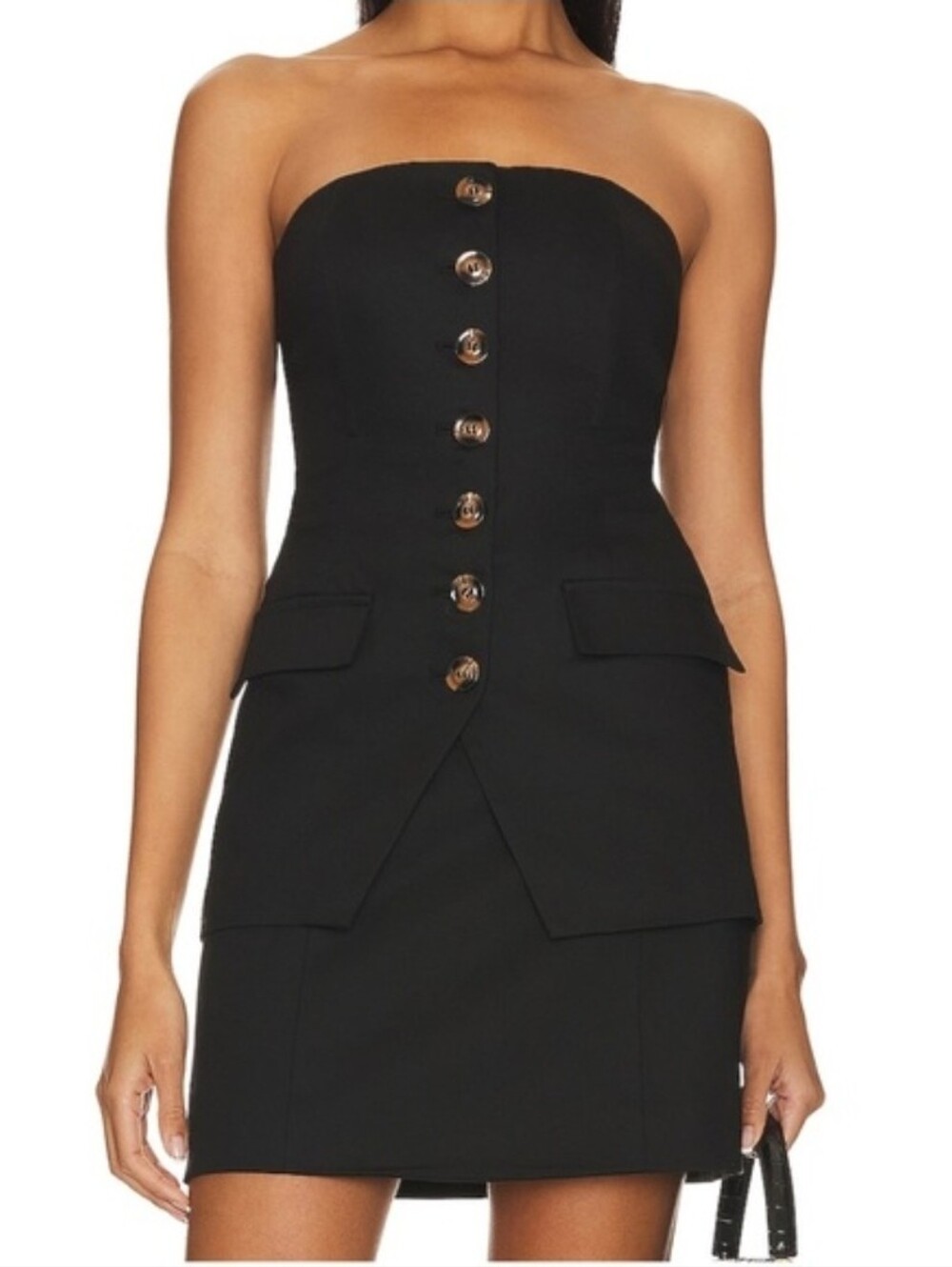 Favorite Daughter Phoebe Bustier Black Strapless Button Up Vest Top Size 2 Small